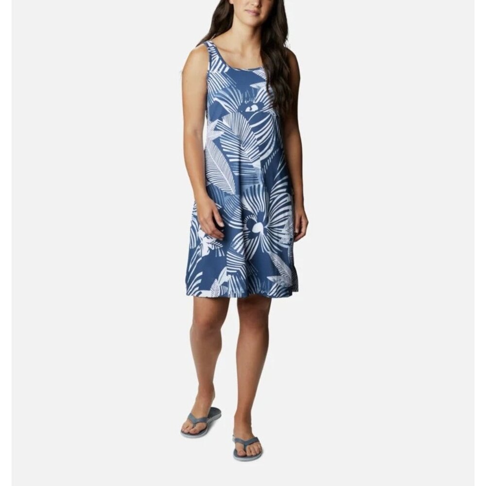 Columbia Womens PFG Freezer III Blue Floral Sleeveless Short Stretch Dress S